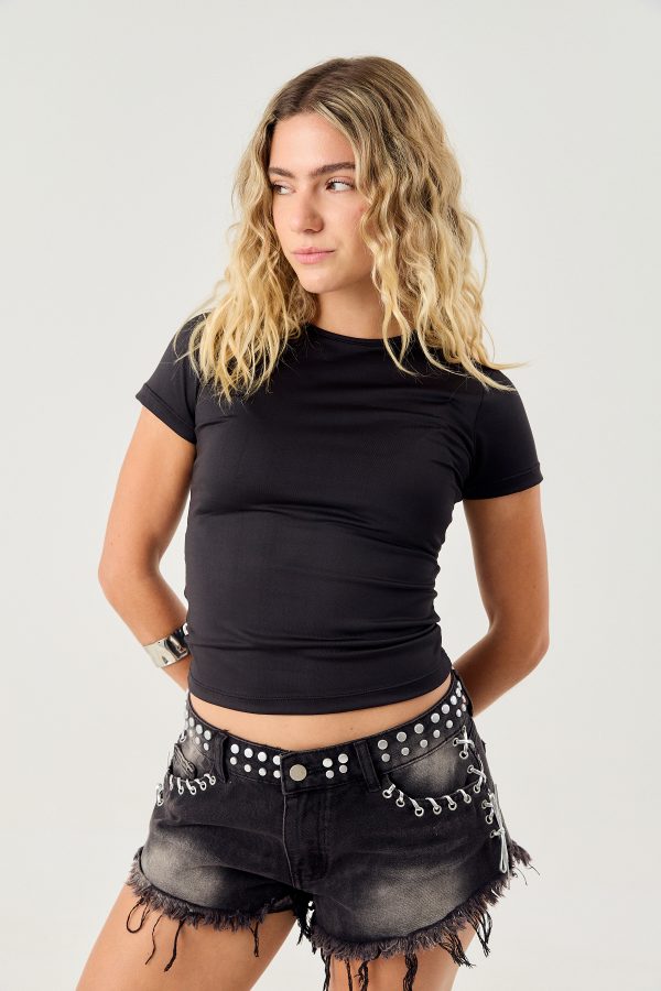Short SLASH Stone Black Studded Eyelet